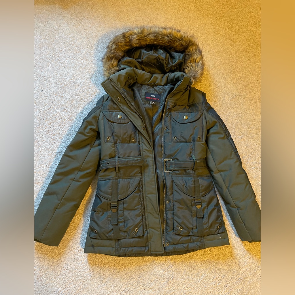Miss Sixty Down Jacket In Xs, Green, Soft Metallic Finish, Great Condition